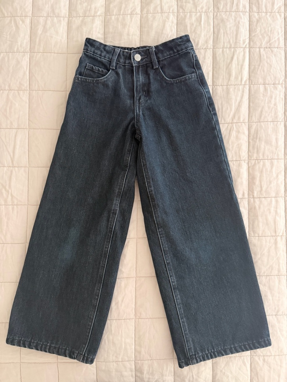 Zara - Size 8-9 - Girls dark blue, fleece-lined wide legged jeans